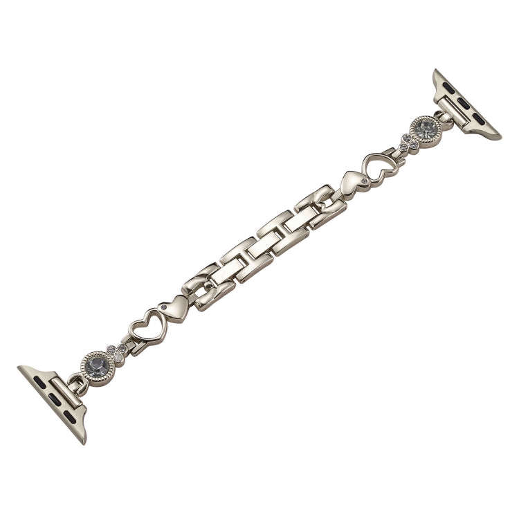 For Apple Watch SE 40mm Diamond Hearts Metal Chain Watch Band(Starlight)