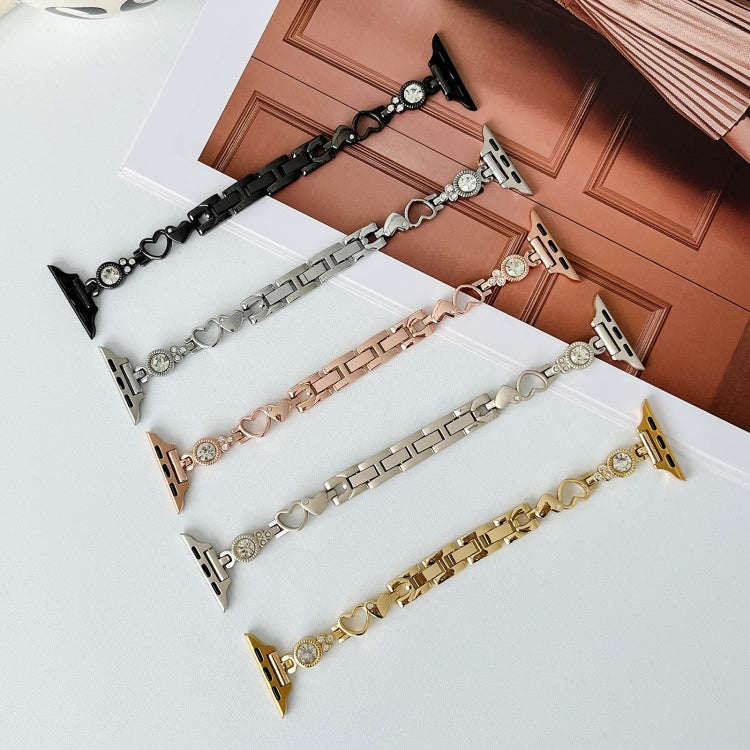 For Apple Watch Series 8 41mm Diamond Hearts Metal Chain Watch Band(Silver)