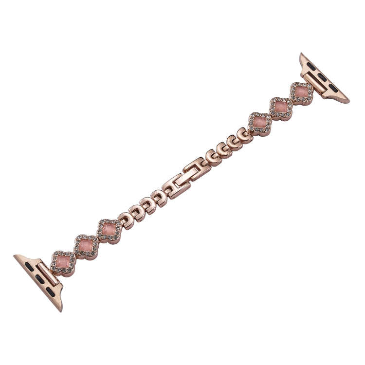 For Apple Watch Series 6 44mm Diamond Four-leaf Clover Metal Chain Watch Band(Rose Gold)
