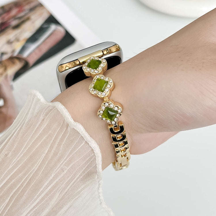 For Apple Watch Series 4 44mm Diamond Four-leaf Clover Metal Chain Watch Band(Gold)