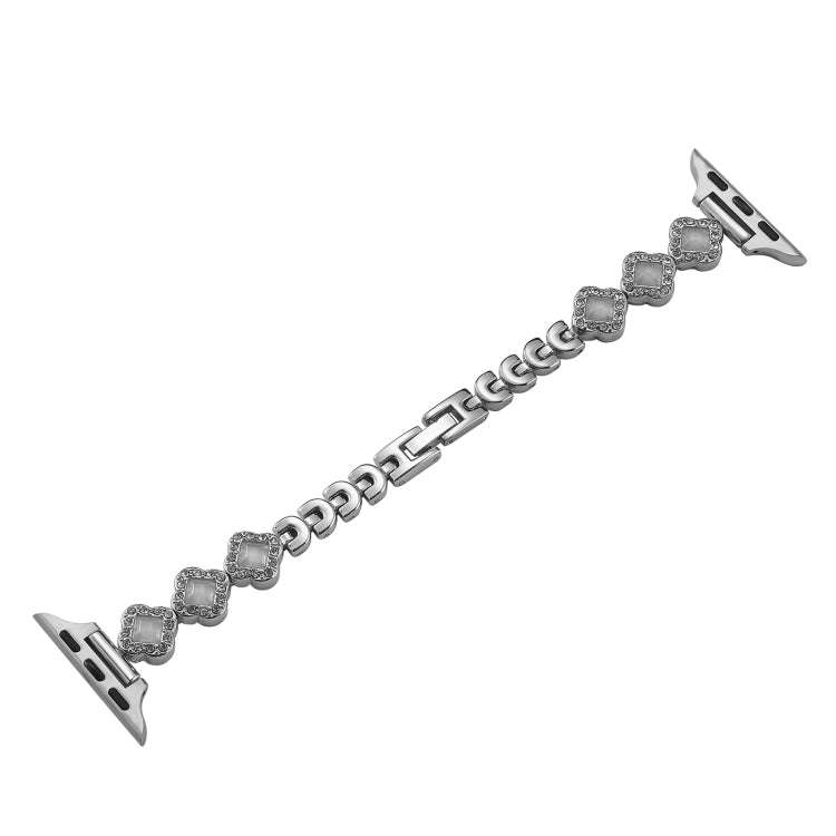 For Apple Watch Series 2 38mm Diamond Four-leaf Clover Metal Chain Watch Band(Silver)