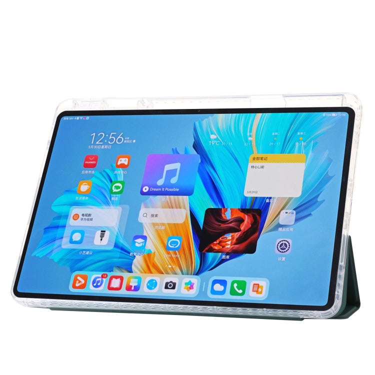 For Huawei MatePad 11.5 / Air 11.5 Clear Acrylic 3-Fold Leather Tablet Case(Dark Green)