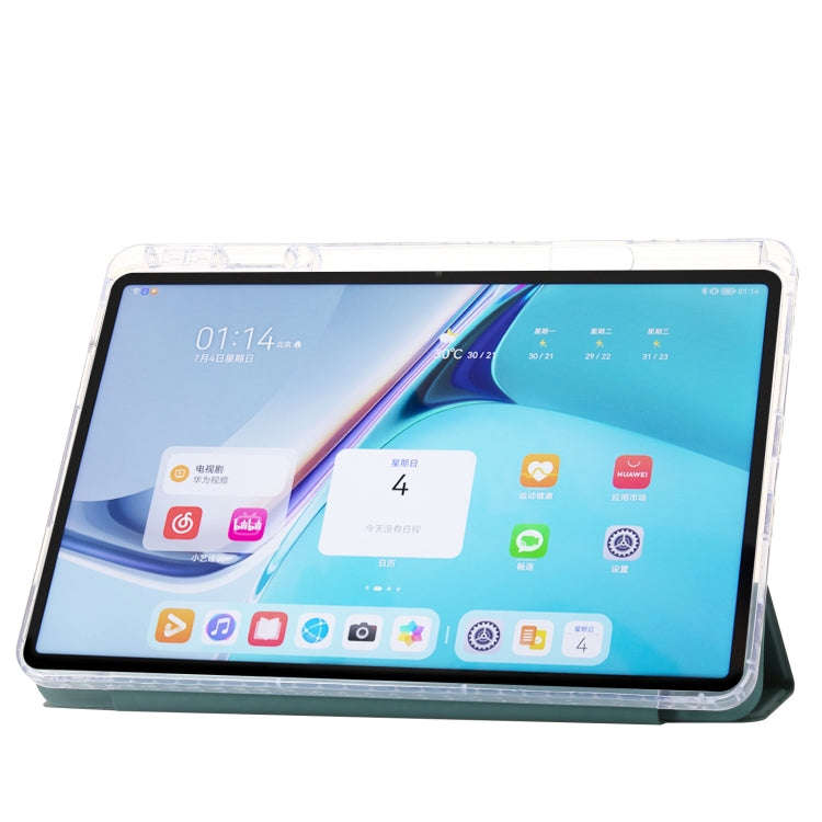 For Huawei Matepad 11 2021 / 2023 Clear Acrylic 3-Fold Leather Tablet Case(Dark Green)