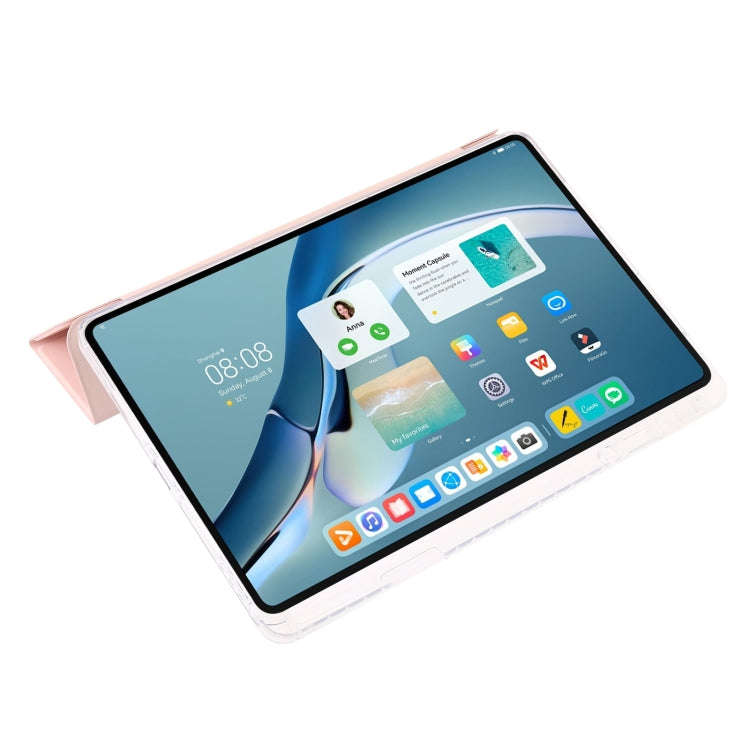 For Huawei Matepad 11 Pro 2022 Clear Acrylic 3-Fold Leather Tablet Case(Pink)