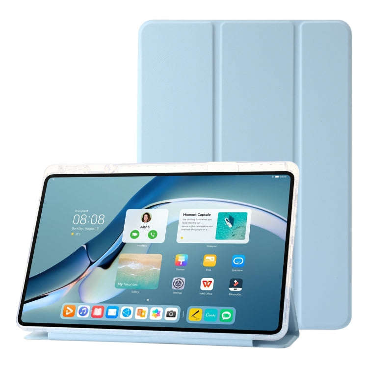 For Huawei Matepad 11 Pro 2022 Clear Acrylic 3-Fold Leather Tablet Case(Ice Blue)