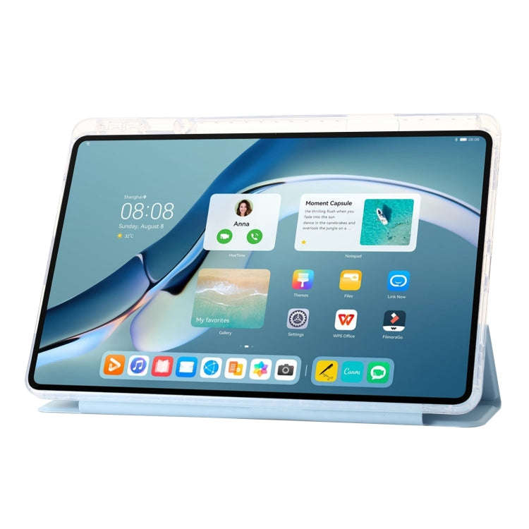 For Huawei Matepad 11 Pro 2022 Clear Acrylic 3-Fold Leather Tablet Case(Ice Blue)