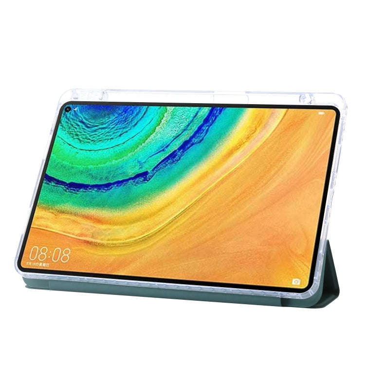 For Huawei Matepad 10.8 Clear Acrylic 3-Fold Leather Tablet Case(Dark Green)