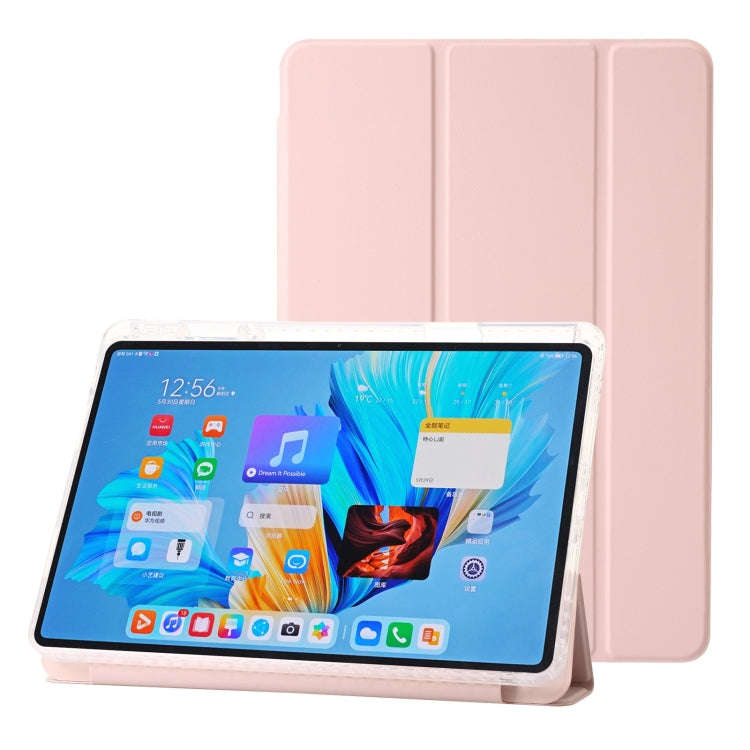 For Huawei Matepad 10.8 Clear Acrylic 3-Fold Leather Tablet Case(Pink)