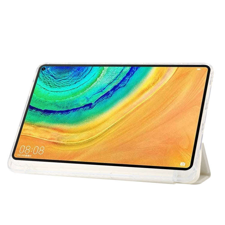 For Huawei Matepad 10.8 Clear Acrylic 3-Fold Leather Tablet Case(White)