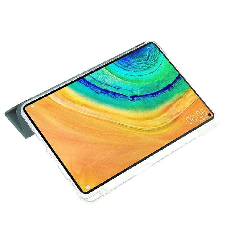 For Huawei Matepad 10.4 Clear Acrylic 3-Fold Leather Tablet Case(Dark Green)