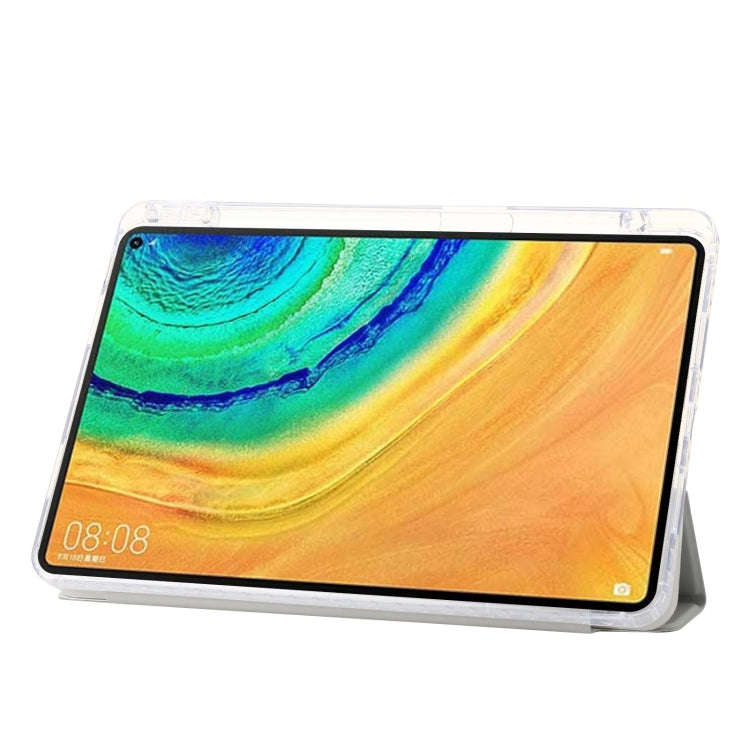 For Huawei Matepad 10.4 Clear Acrylic 3-Fold Leather Tablet Case(Grey)