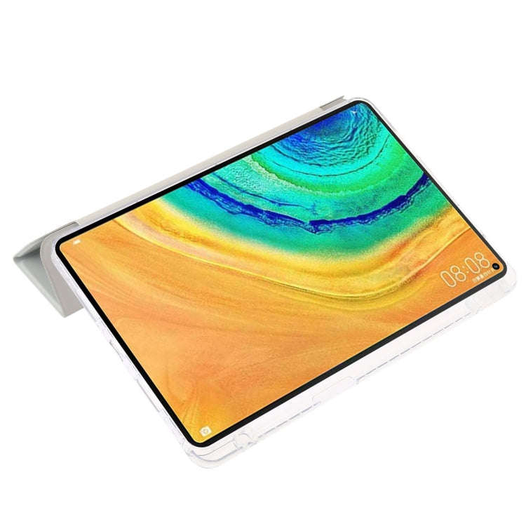 For Huawei Matepad 10.4 Clear Acrylic 3-Fold Leather Tablet Case(Grey)