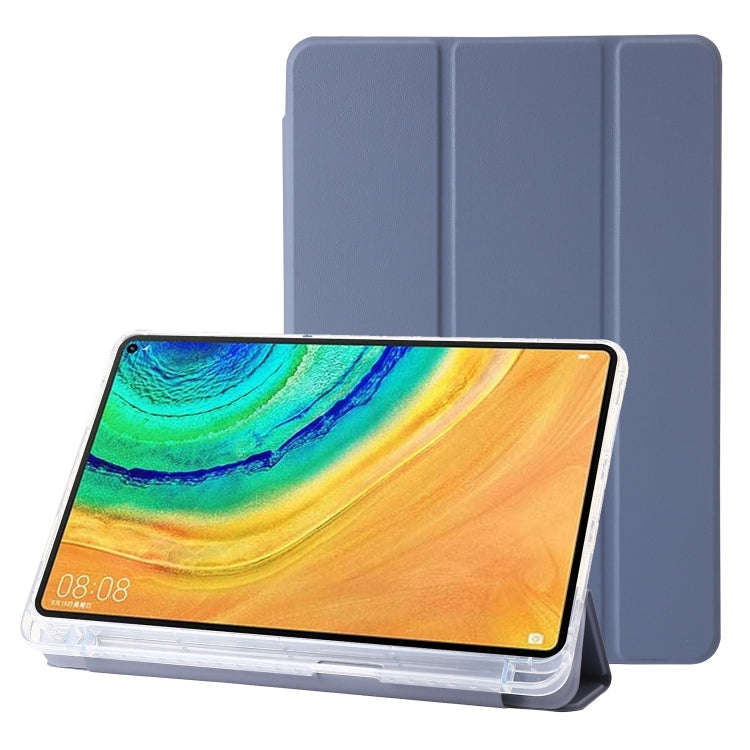 For Huawei Matepad 10.4 Clear Acrylic 3-Fold Leather Tablet Case(Lavender Purple)