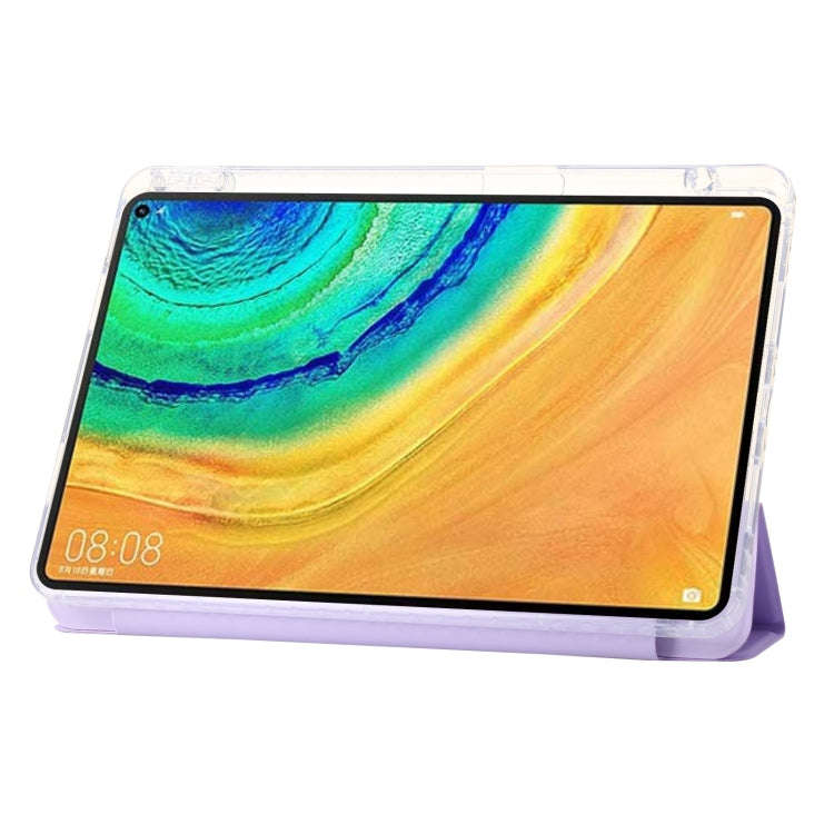 For Huawei Matepad 10.4 Clear Acrylic 3-Fold Leather Tablet Case(Purple)