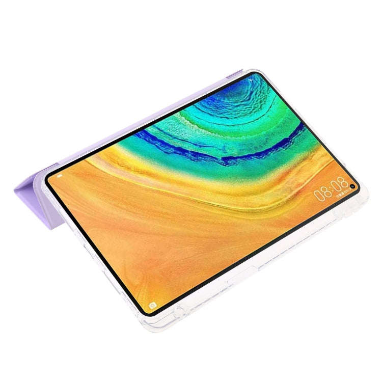 For Huawei Matepad 10.4 Clear Acrylic 3-Fold Leather Tablet Case(Purple)