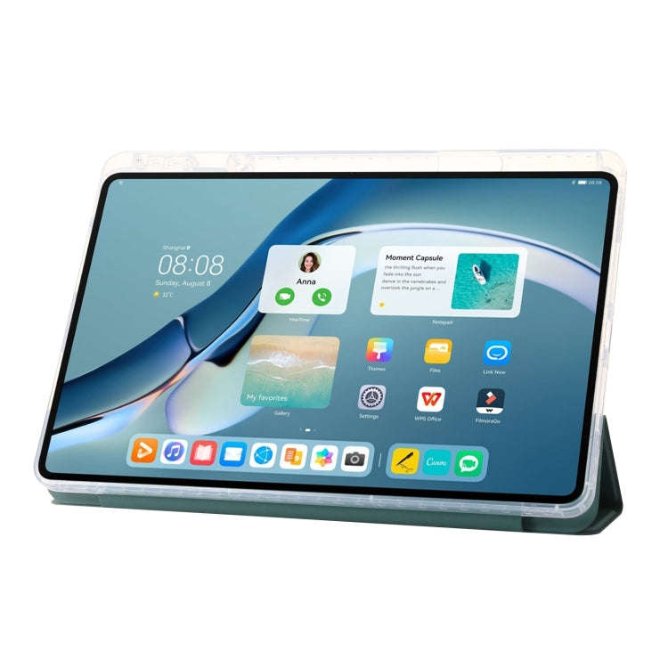 For Huawei Matepad 11 Pro 2024 Clear Acrylic 3-Fold Leather Tablet Case(Dark Green)