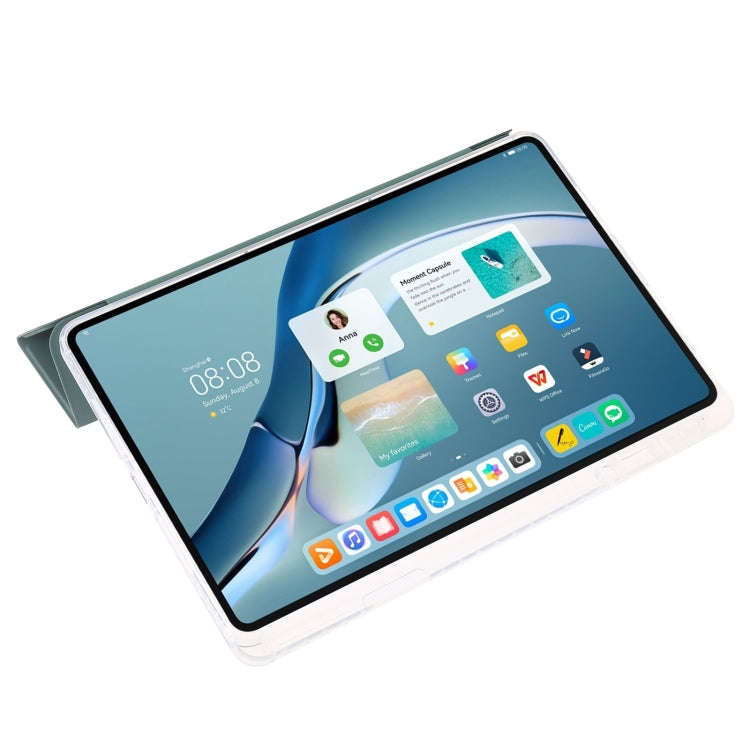For Huawei Matepad 11 Pro 2024 Clear Acrylic 3-Fold Leather Tablet Case(Dark Green)
