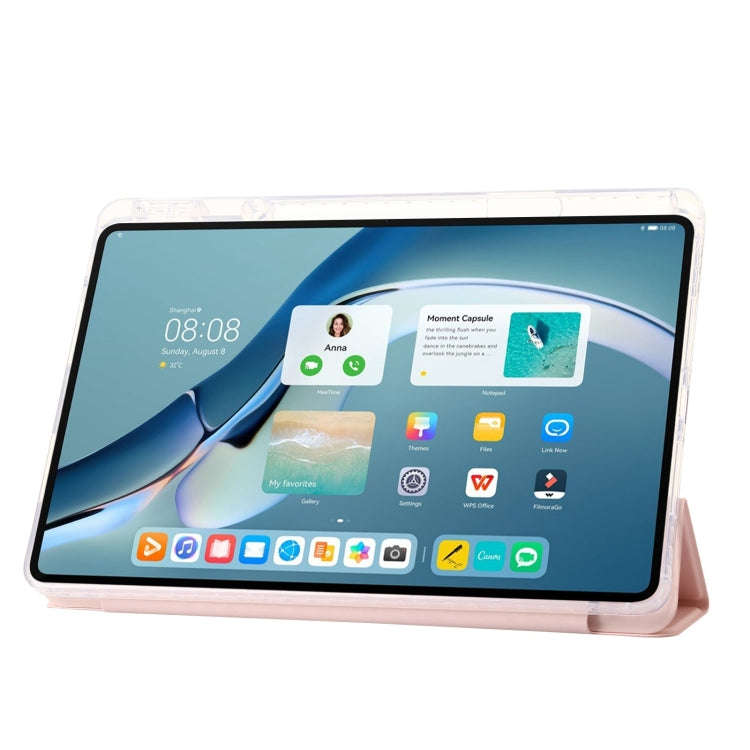 For Huawei Matepad 11 Pro 2024 Clear Acrylic 3-Fold Leather Tablet Case(Pink)
