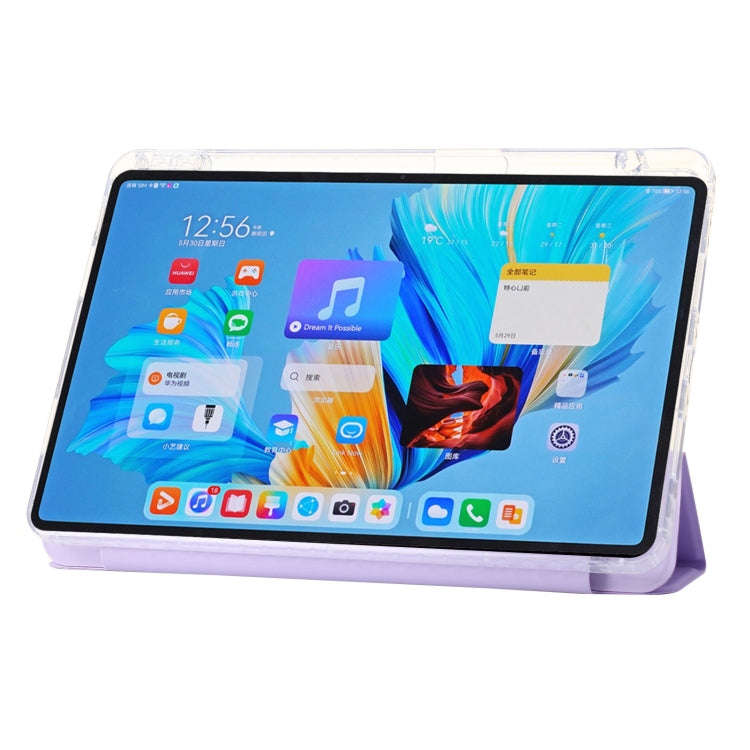 For Huawei Matepad 11 Pro 2024 Clear Acrylic 3-Fold Leather Tablet Case(Purple)