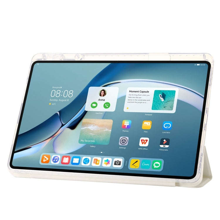 For Huawei Matepad 11 Pro 2024 Clear Acrylic 3-Fold Leather Tablet Case(White)