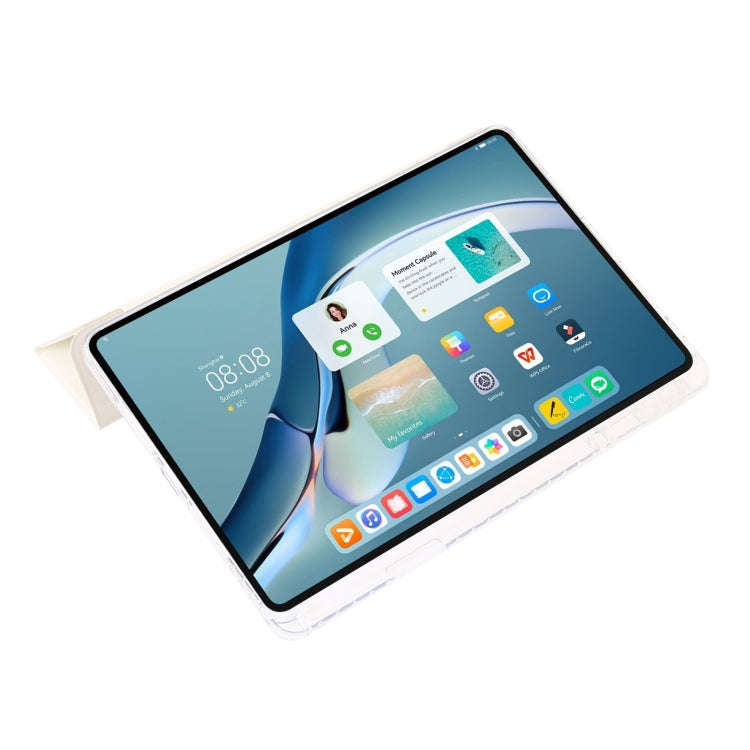 For Huawei Matepad 11 Pro 2024 Clear Acrylic 3-Fold Leather Tablet Case(White)
