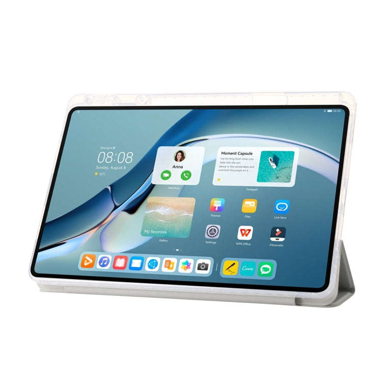 For Huawei MatePad Pro 13.2 2023 Clear Acrylic 3-Fold Leather Tablet Case(Grey)