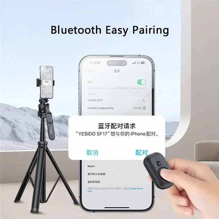 YESIDO SF17 Multifunctional Retractable Metal Tripod Stand Selfie Stick for Cell Phones Camera(Bl...