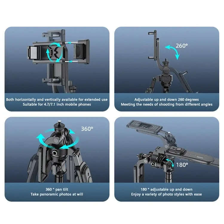 YESIDO SF17 Multifunctional Retractable Metal Tripod Stand Selfie Stick for Cell Phones Camera(Bl...