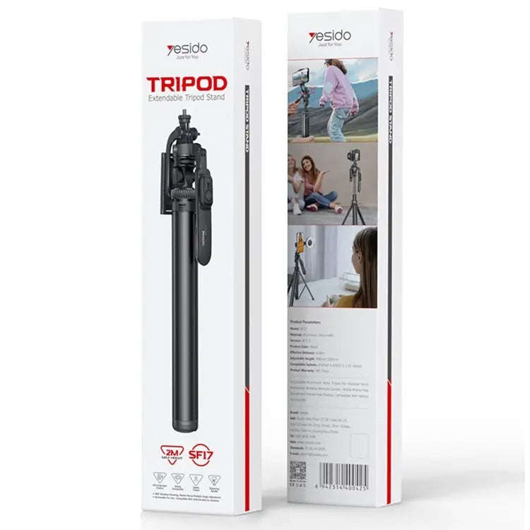YESIDO SF17 Multifunctional Retractable Metal Tripod Stand Selfie Stick for Cell Phones Camera(Bl...