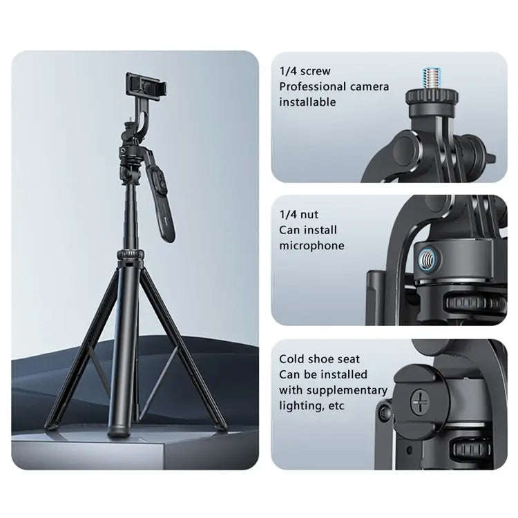 YESIDO SF17 Multifunctional Retractable Metal Tripod Stand Selfie Stick for Cell Phones Camera(Bl...