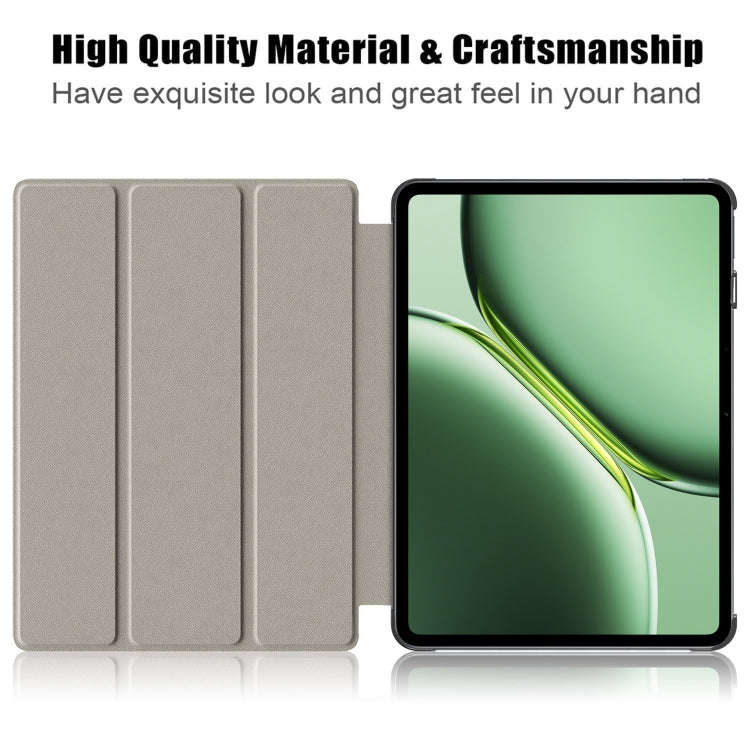 For OnePlus Pad Pro / Pad 2 Custer Solid Color 3-fold Holder Smart Leather Tablet Case(Black)