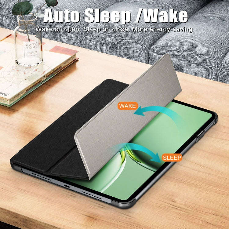 For OnePlus Pad Pro / Pad 2 Custer Solid Color 3-fold Holder Smart Leather Tablet Case(Black)