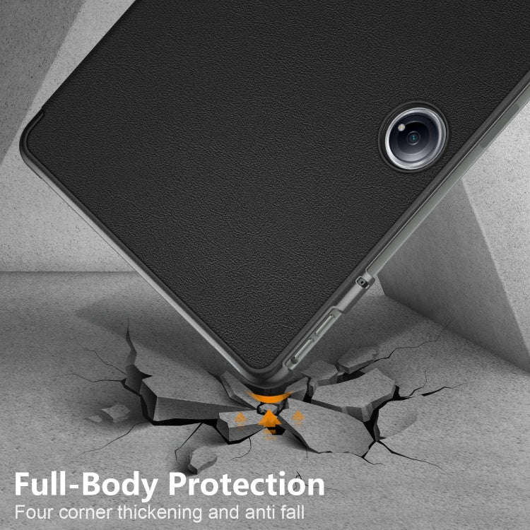 For OnePlus Pad Pro / Pad 2 Custer Solid Color 3-fold Holder Smart Leather Tablet Case(Black)