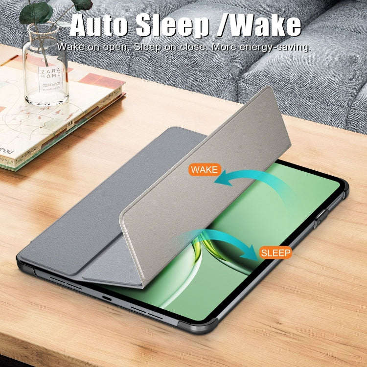 For OnePlus Pad Pro / Pad 2 Custer Solid Color 3-fold Holder Smart Leather Tablet Case(Grey)