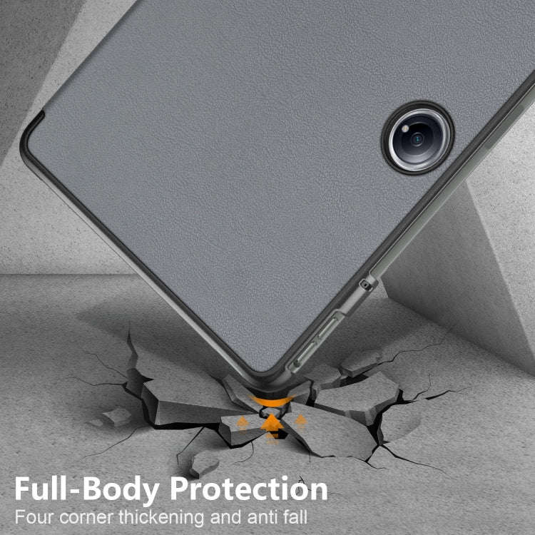 For OnePlus Pad Pro / Pad 2 Custer Solid Color 3-fold Holder Smart Leather Tablet Case(Grey)