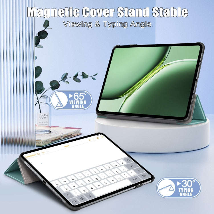 For OnePlus Pad Pro / Pad 2 Custer Solid Color 3-fold Holder Smart Leather Tablet Case(Green)