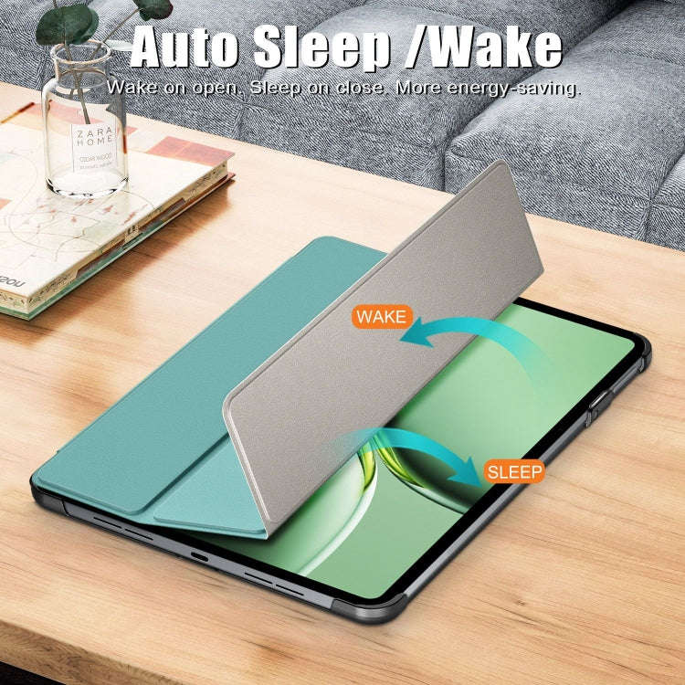 For OnePlus Pad Pro / Pad 2 Custer Solid Color 3-fold Holder Smart Leather Tablet Case(Green)