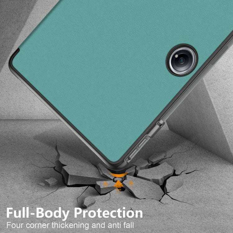 For OnePlus Pad Pro / Pad 2 Custer Solid Color 3-fold Holder Smart Leather Tablet Case(Green)