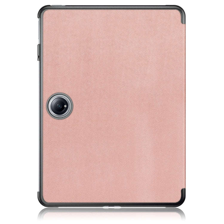 For OnePlus Pad Pro / Pad 2 Custer Solid Color 3-fold Holder Smart Leather Tablet Case(Rose Gold)