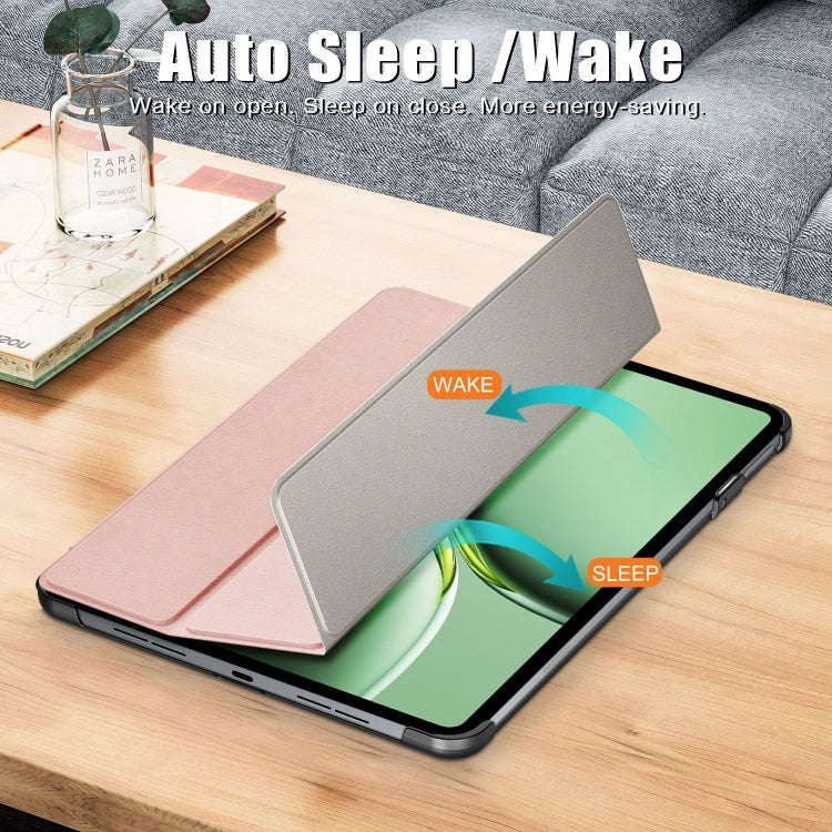 For OnePlus Pad Pro / Pad 2 Custer Solid Color 3-fold Holder Smart Leather Tablet Case(Rose Gold)
