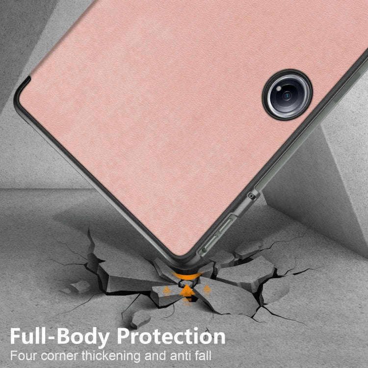For OnePlus Pad Pro / Pad 2 Custer Solid Color 3-fold Holder Smart Leather Tablet Case(Rose Gold)