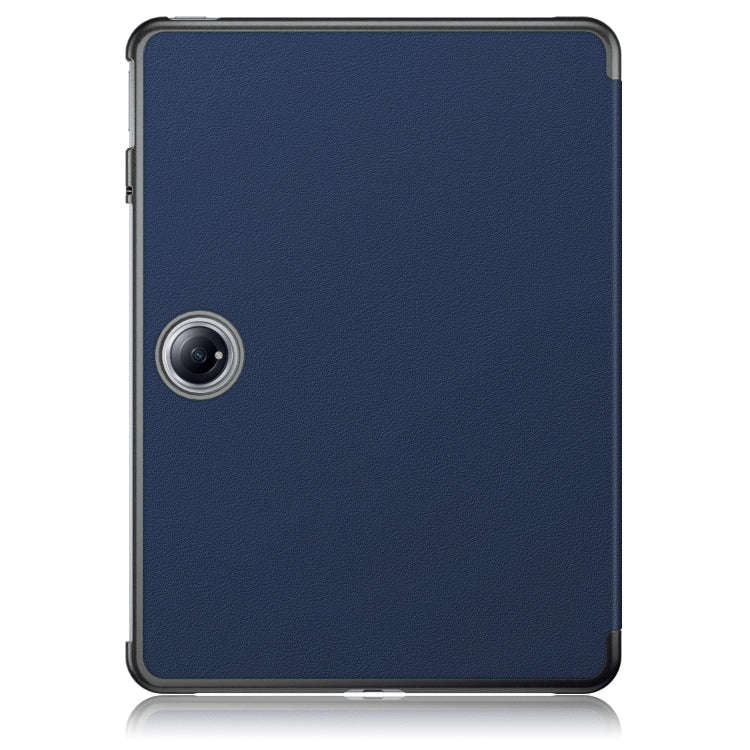 For OnePlus Pad Pro / Pad 2 Custer Solid Color 3-fold Holder Smart Leather Tablet Case(Dark Blue)
