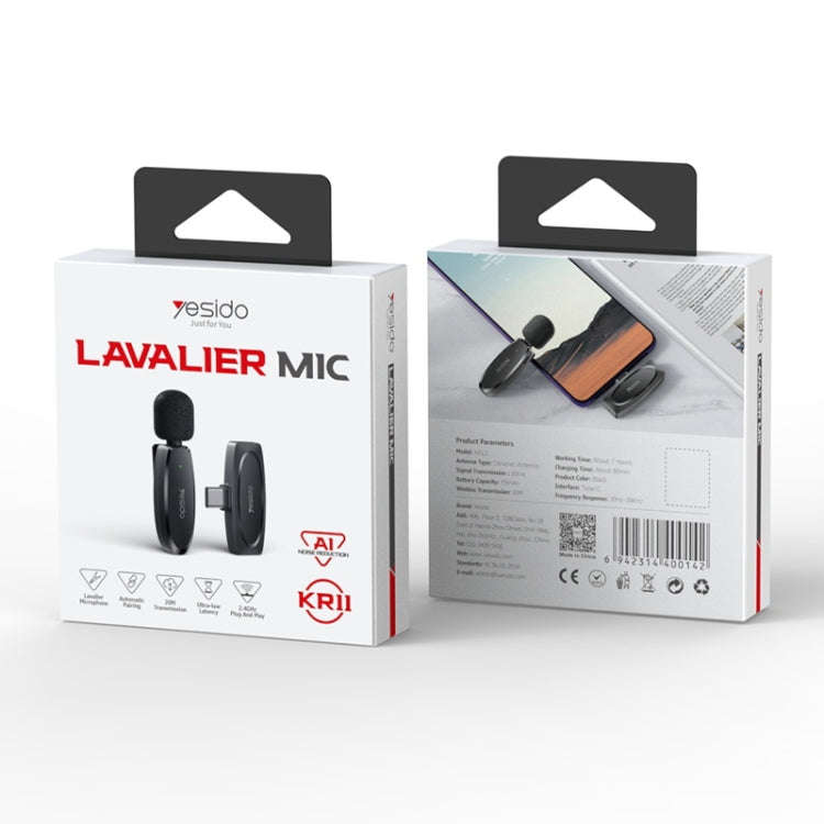 YESIDO KR11 Low-latency Wireless Lavalier Microphone with Type-C Receiver(Black)