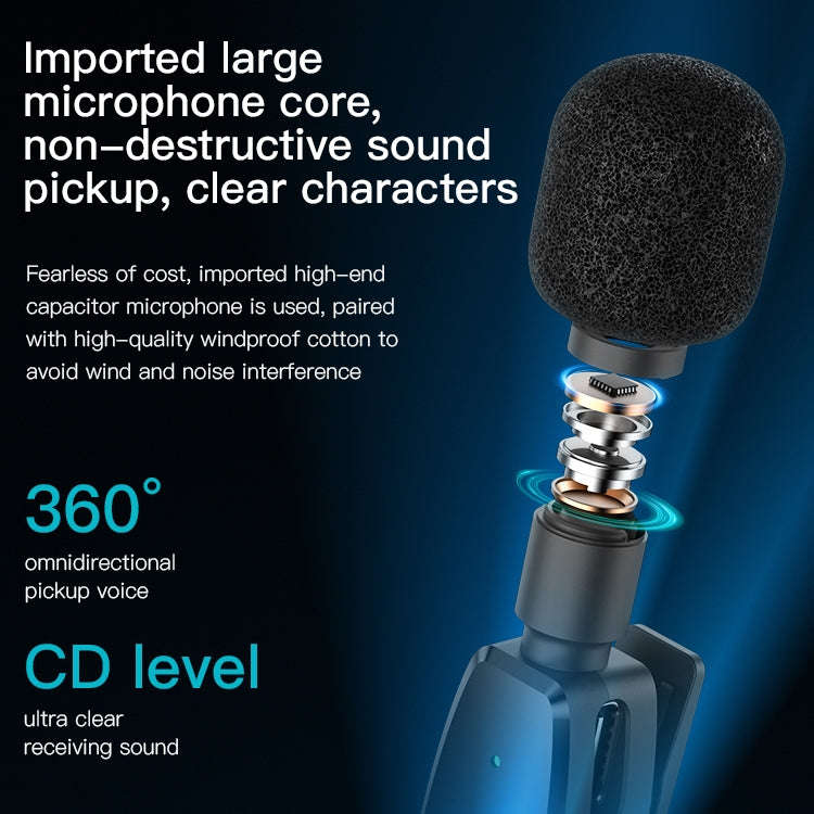 YESIDO KR11 Low-latency Wireless Lavalier Microphone with Type-C Receiver(Black)