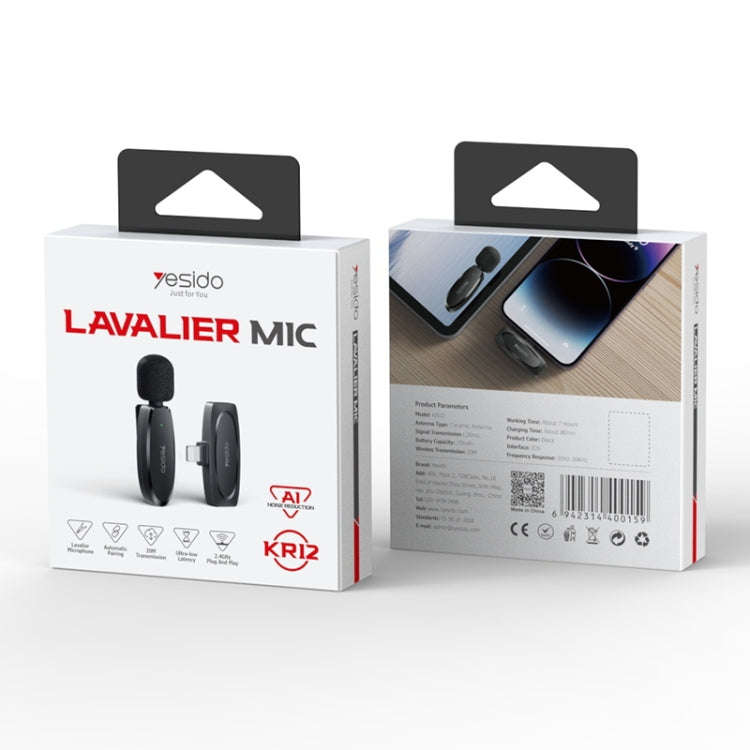 YESIDO KR12 Low-latency Wireless Lavalier Microphone with 8 Pin Receiver(Black)