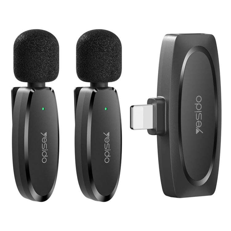 YESIDO KR14 Dual Transmitter Low-latency Wireless Lavalier Microphone with 8 Pin Receiver(Black)