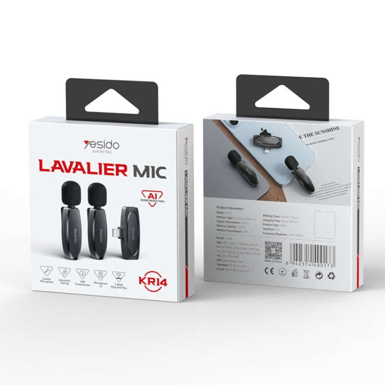YESIDO KR14 Dual Transmitter Low-latency Wireless Lavalier Microphone with 8 Pin Receiver(Black)
