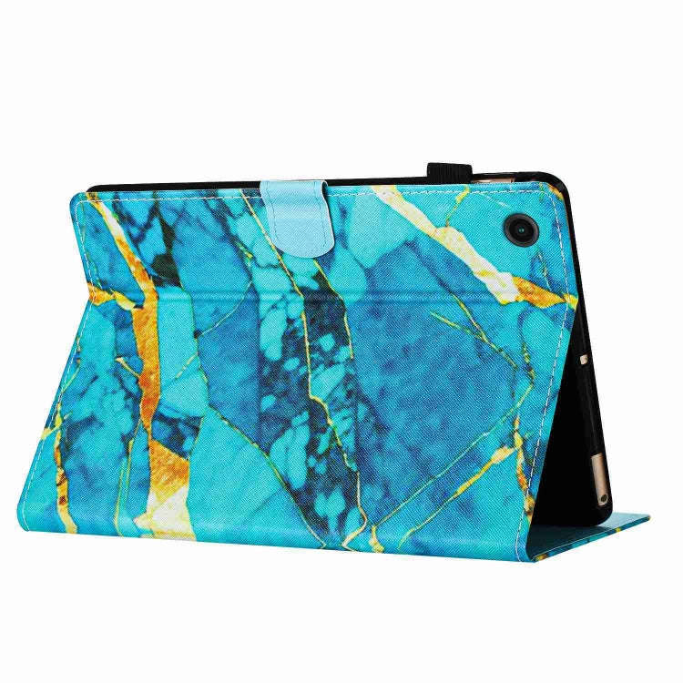 For Huawei MatePad T 10s / T 10 Marble Pattern Stitching Leather Tablet Case(Gold Blue)