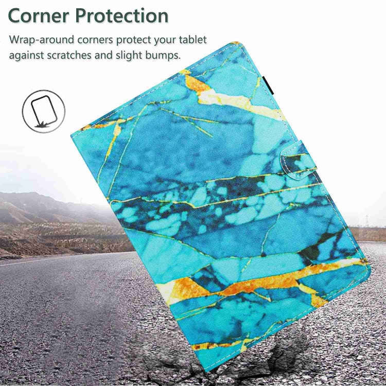 For Huawei MatePad T 10s / T 10 Marble Pattern Stitching Leather Tablet Case(Gold Blue)