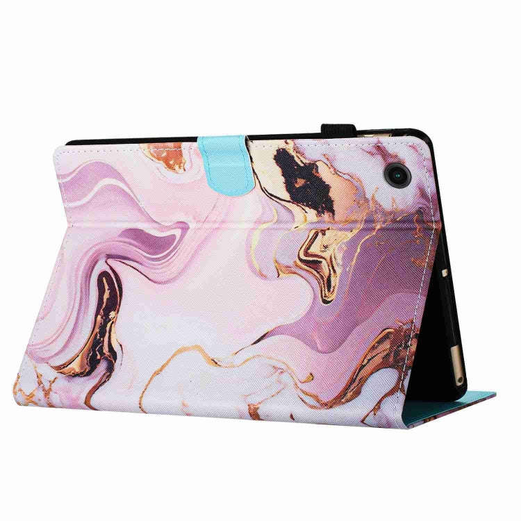 For Huawei MatePad T 10s / T 10 Marble Pattern Stitching Leather Tablet Case(Gold Pink)